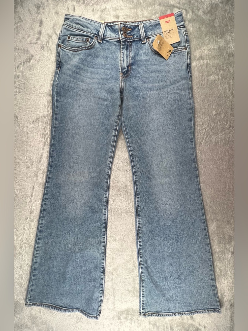Levis Superlow Flare Zip Fly Stretch Jeans Womens 30 30x34 Medium Blue Wash Y2K